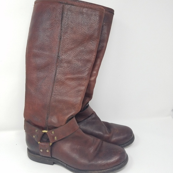 Frye Shoes - Frye women 7.5B brown Phillip Harness tall boots leather‎ grunge equestrian